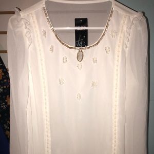 Sheer embroidered long sleeve shirt